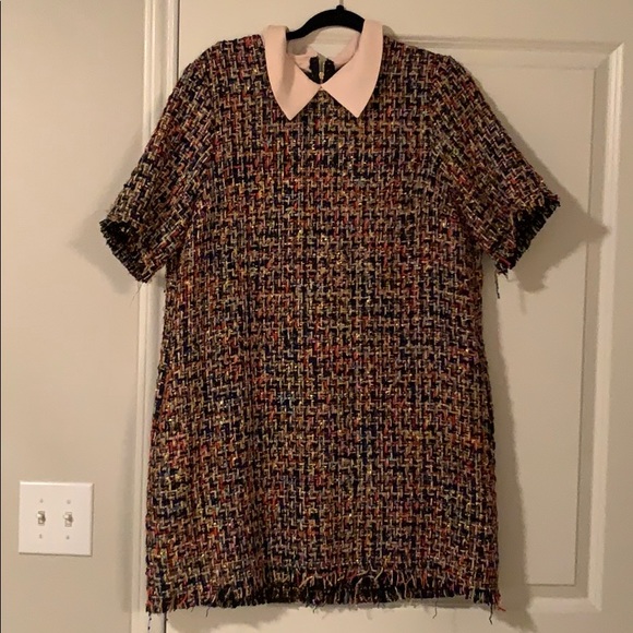 Multi Colored Tweed Collared Shit Dress - Picture 1 of 2